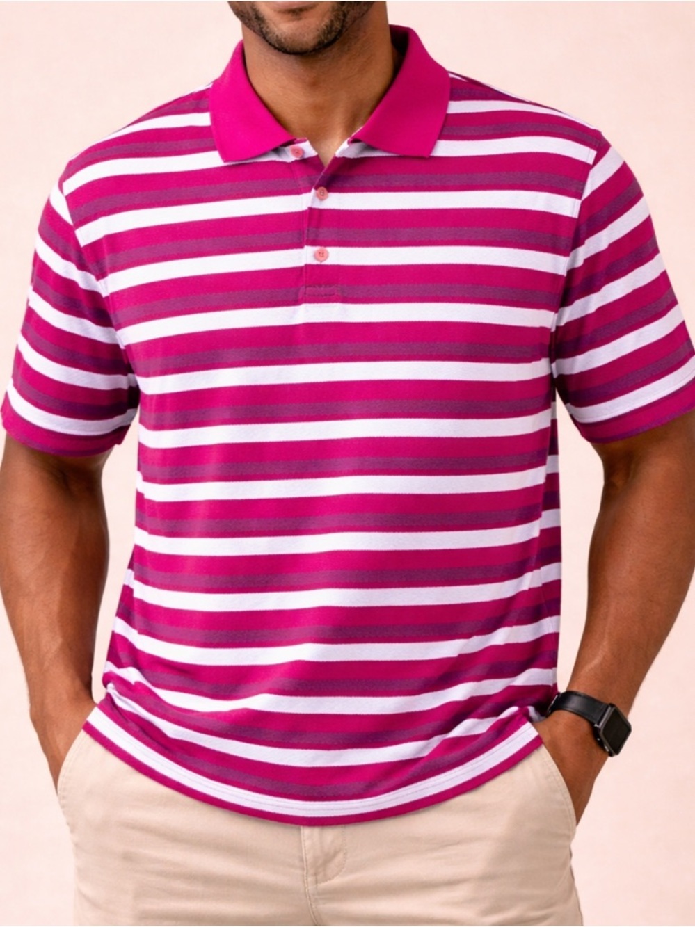 Nike Men's Dri Fit Tech Core Stripe, Ultra 2.0 Golf‎ Polo Pink/White Size XL